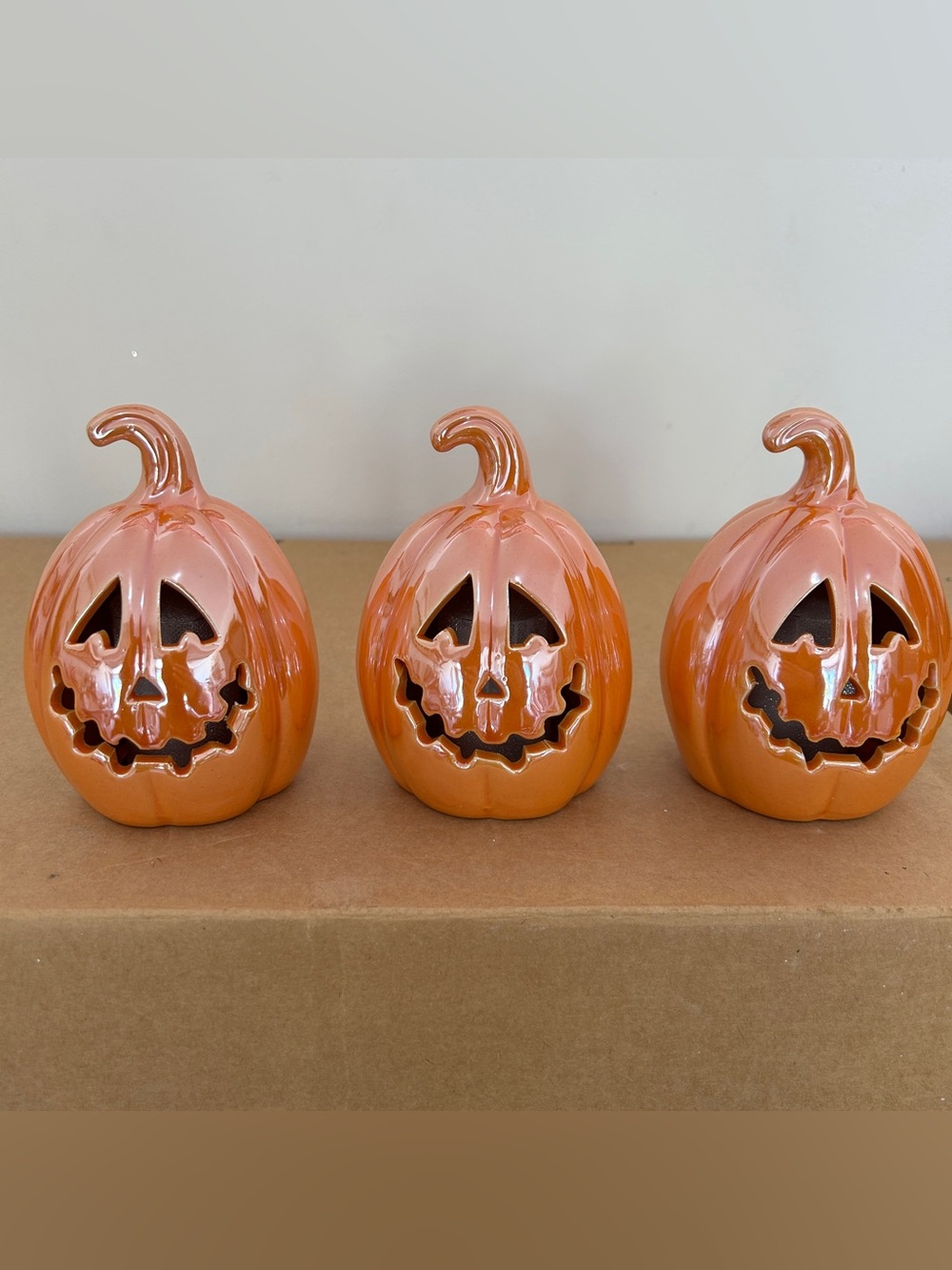 Set of 3 Illuminated Ceramic Jack-O-Lanterns by Valerie